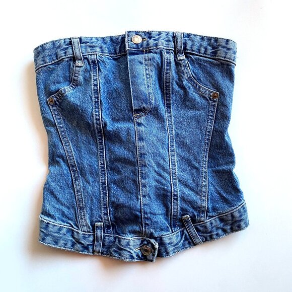 Zara Woman's Denim TRF Corsetry-Inspired Top Size Small - Picture 1 of 4